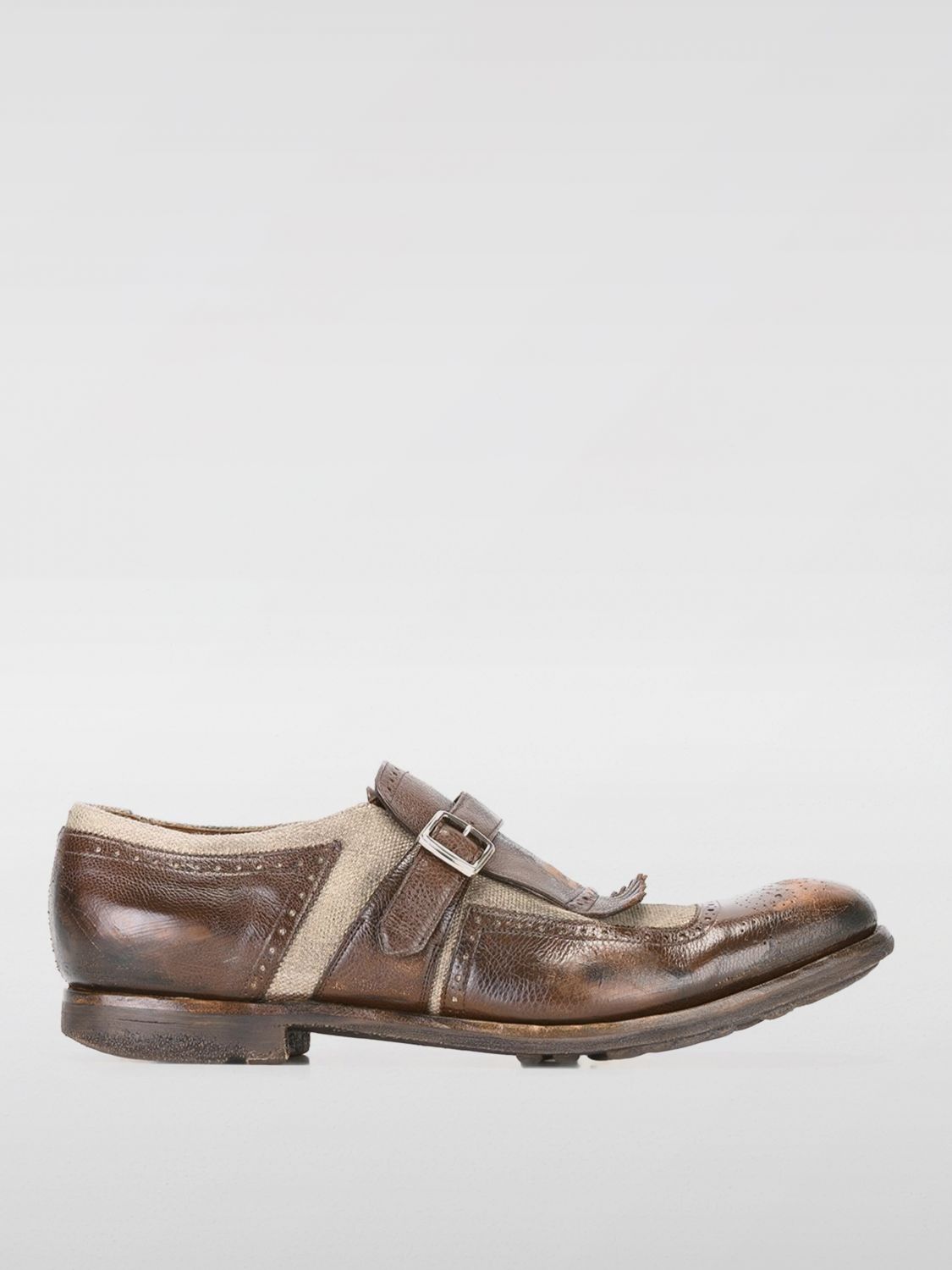 Distressed-finish monk shoes - White