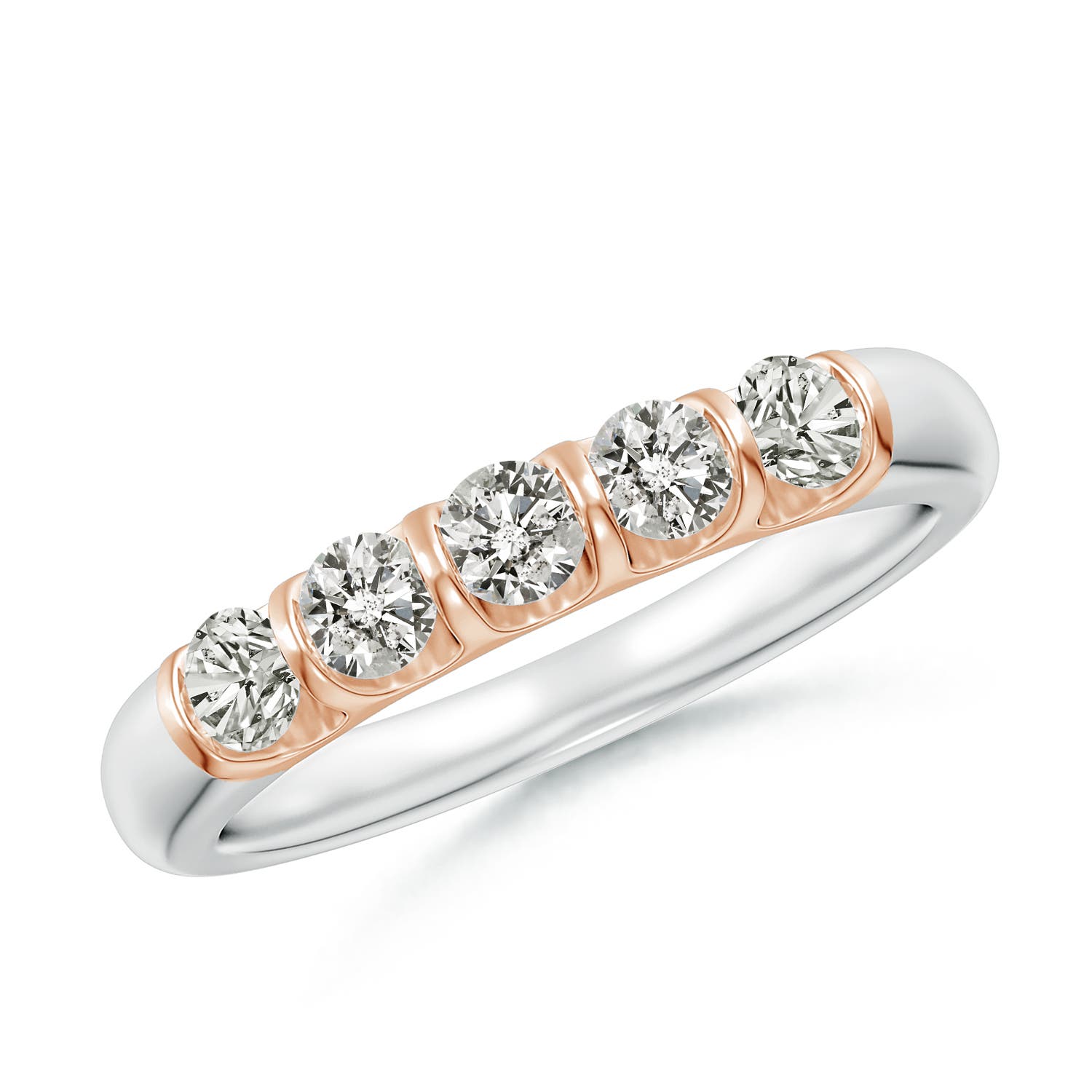 Angara 0.53 Carat Bar Set Five Stone Round Diamond Wedding Ring for Her in 14K White & Rose Gold
