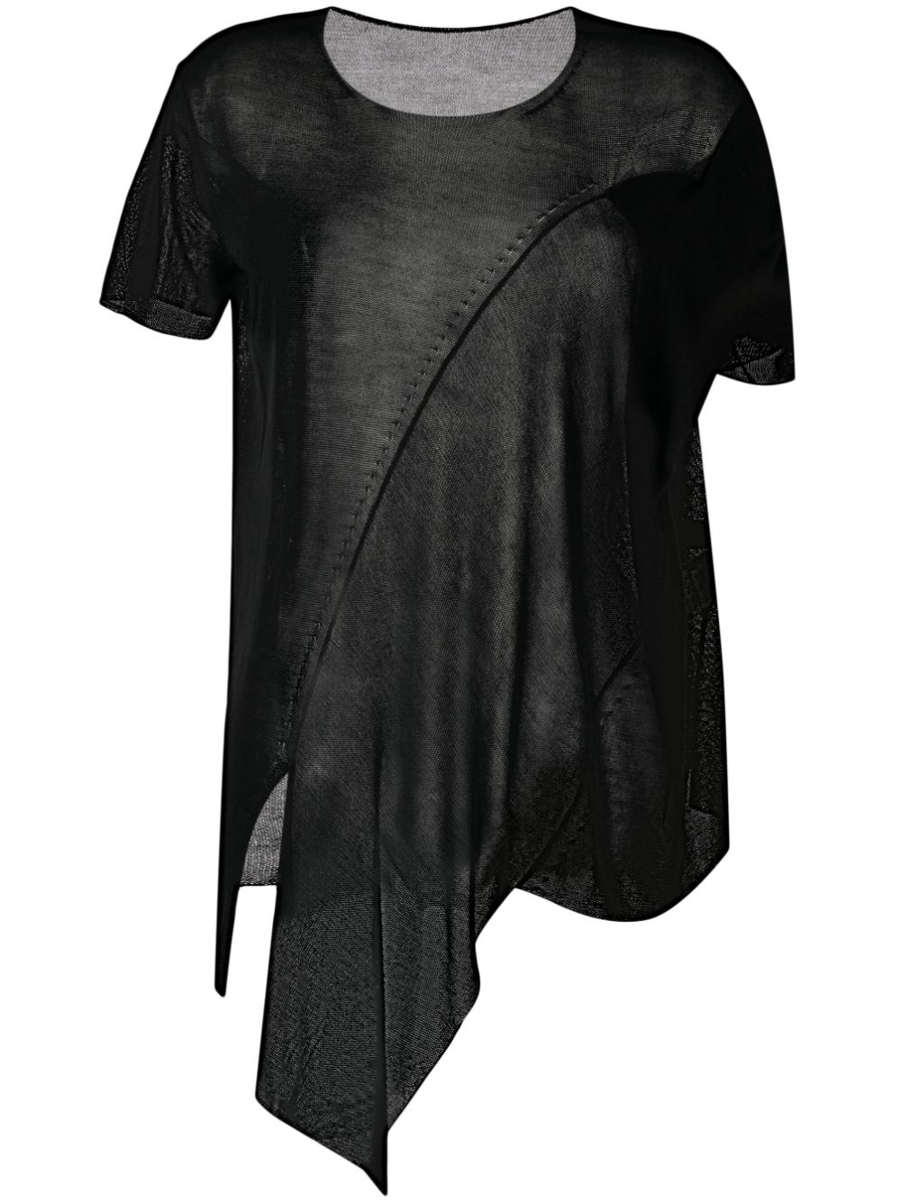 Asymmetric semi-sheer T-shirt - Black