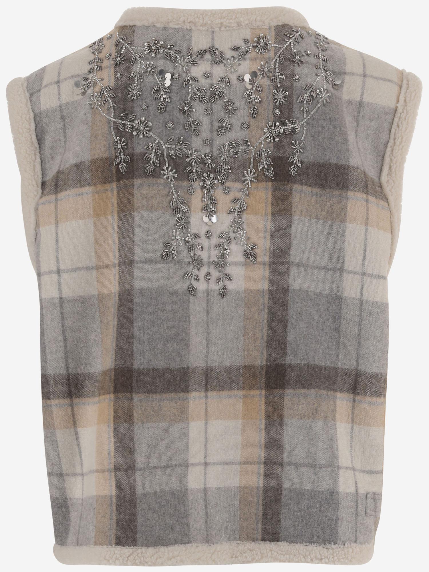 Floral-Embroidered Wool Blend Vest — Gray
