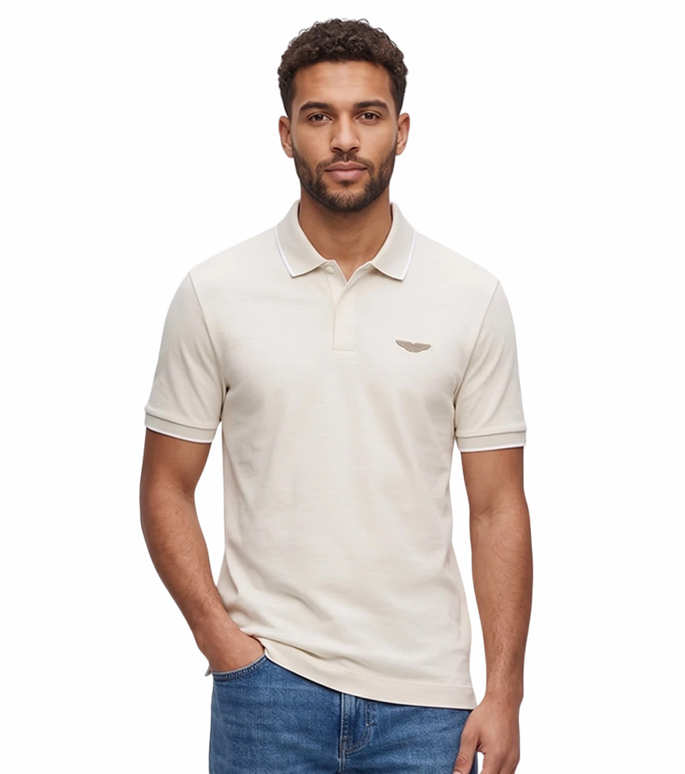 Off White Solid Shirt Collar Polo