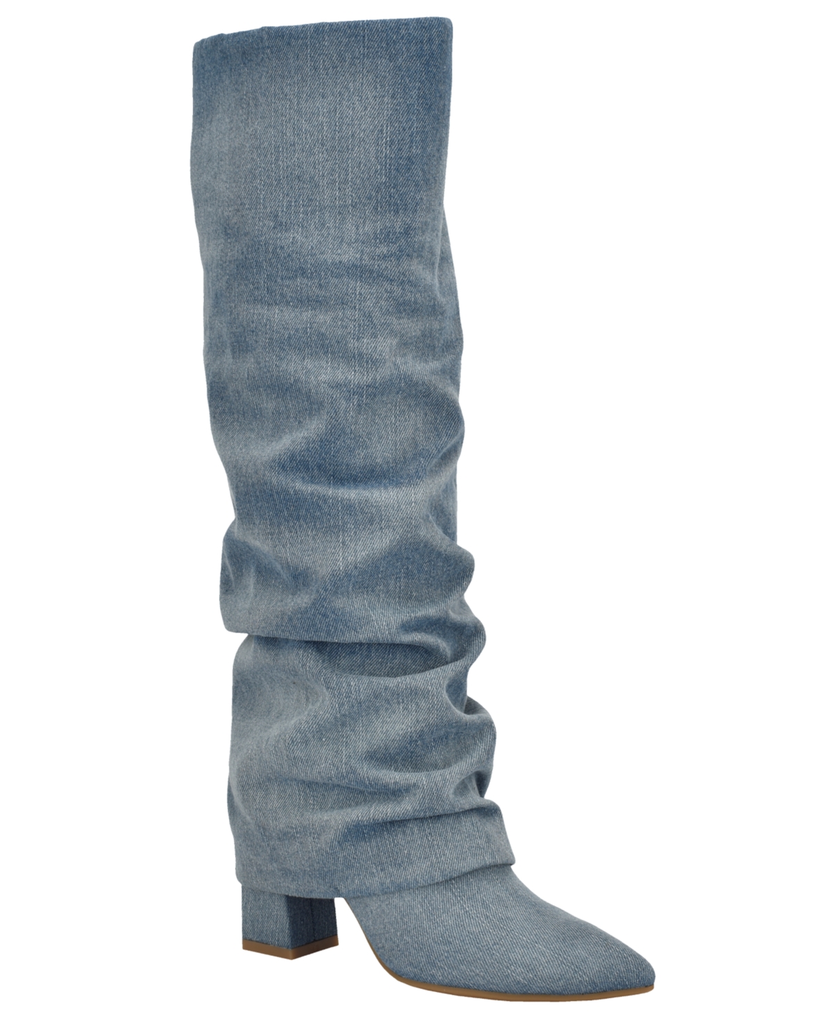 Women's Geima Tall Wide Calf Slouchy Foldover Block Heel Boots - Blue Denim