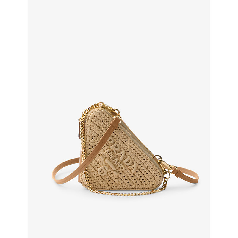 Womens Neutral Triangle-shaped Woven Cross-body bag 