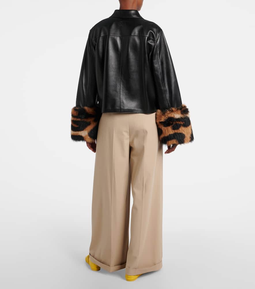 Shearling-trimmed leather jacket