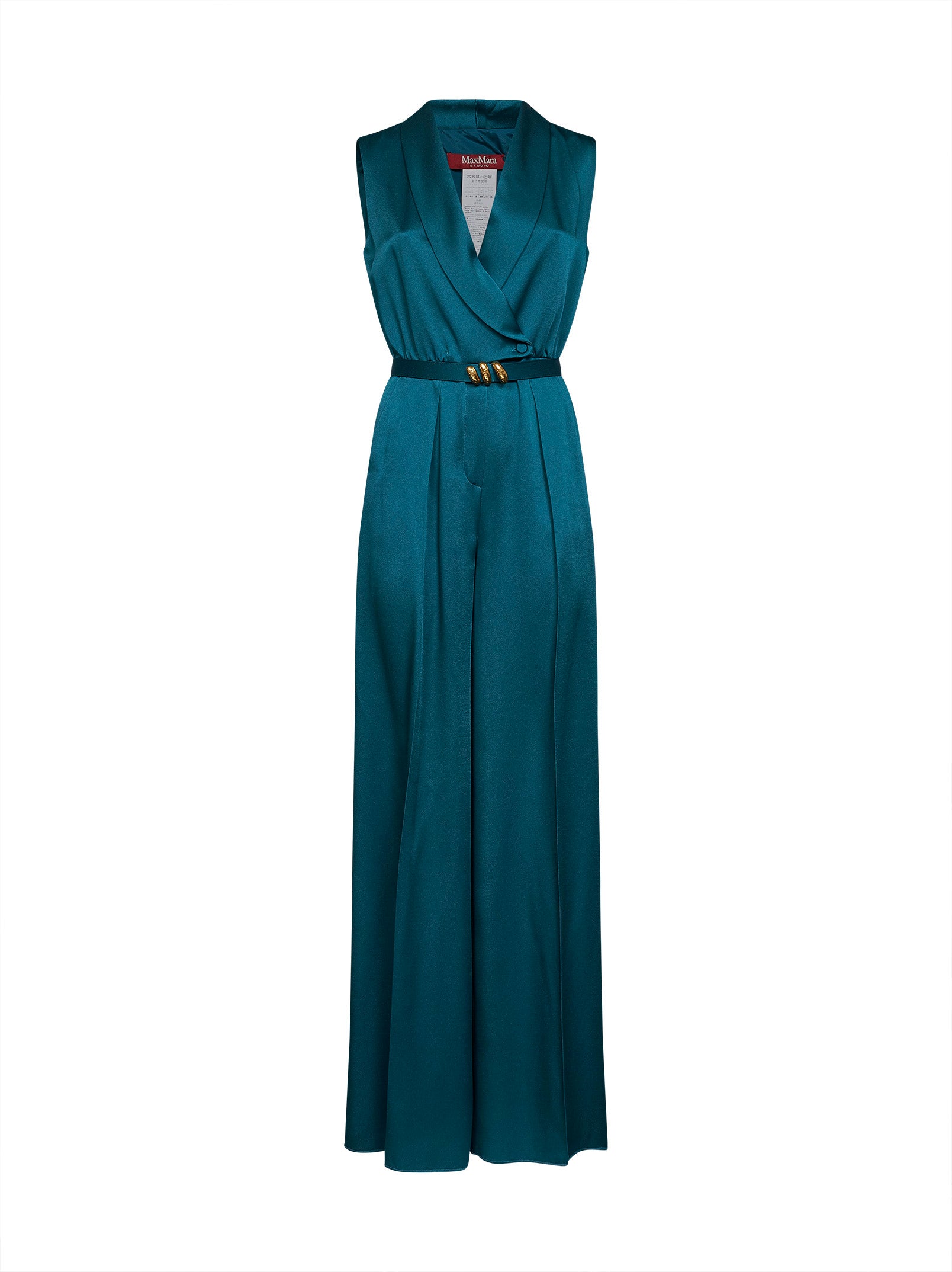Belted Tuxedo Jumpsuit — Green