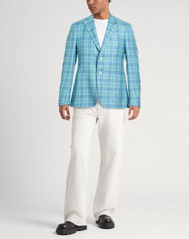 Man Blazer Turquoise Size 38 Wool, Silk, Linen