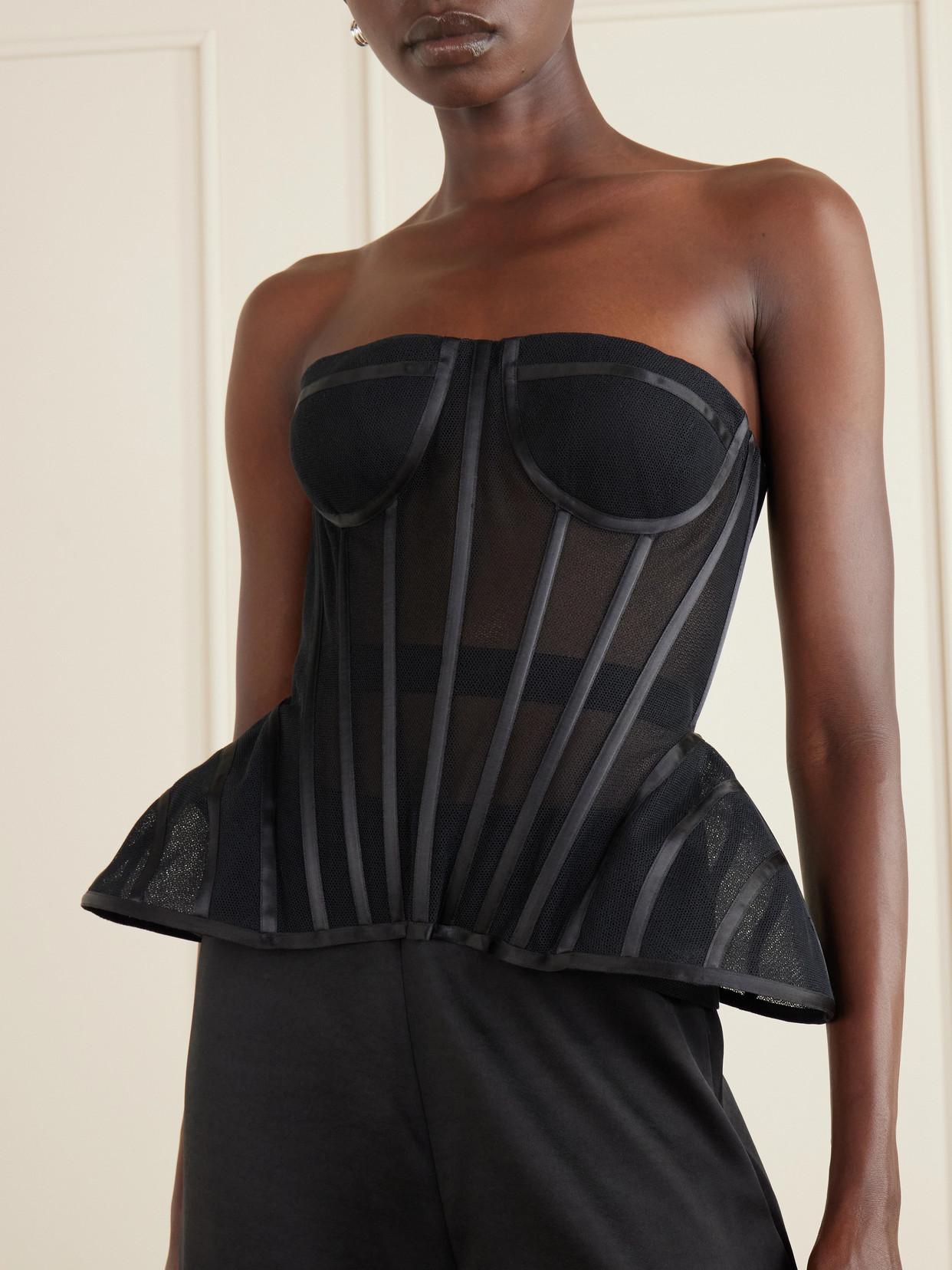 Strapless Tulle Bustier Top - Black