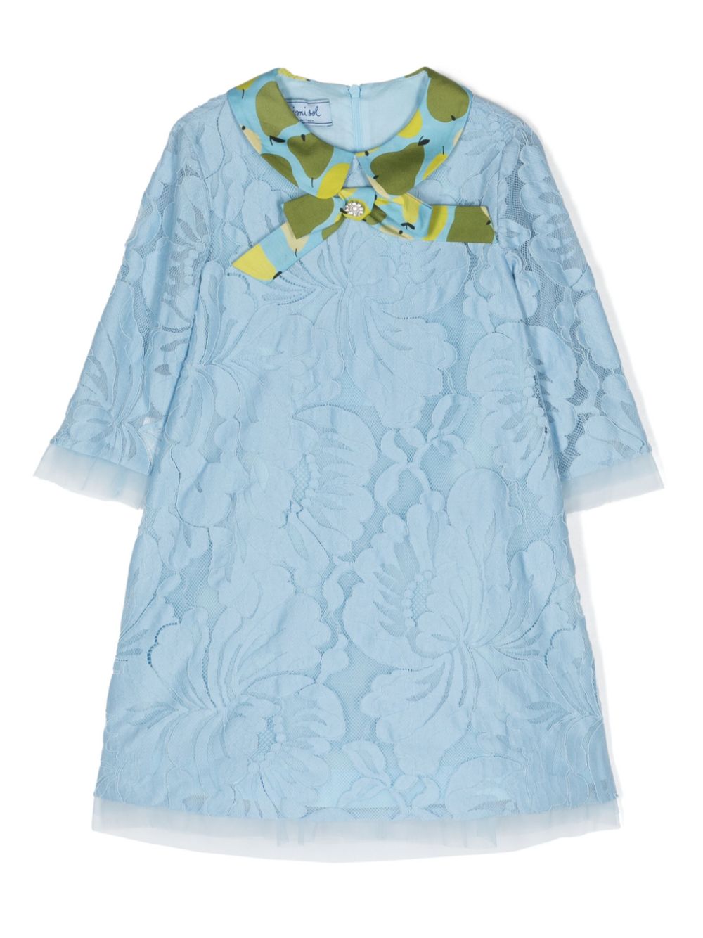 Floral-laced bow-detailing dress - Blue
