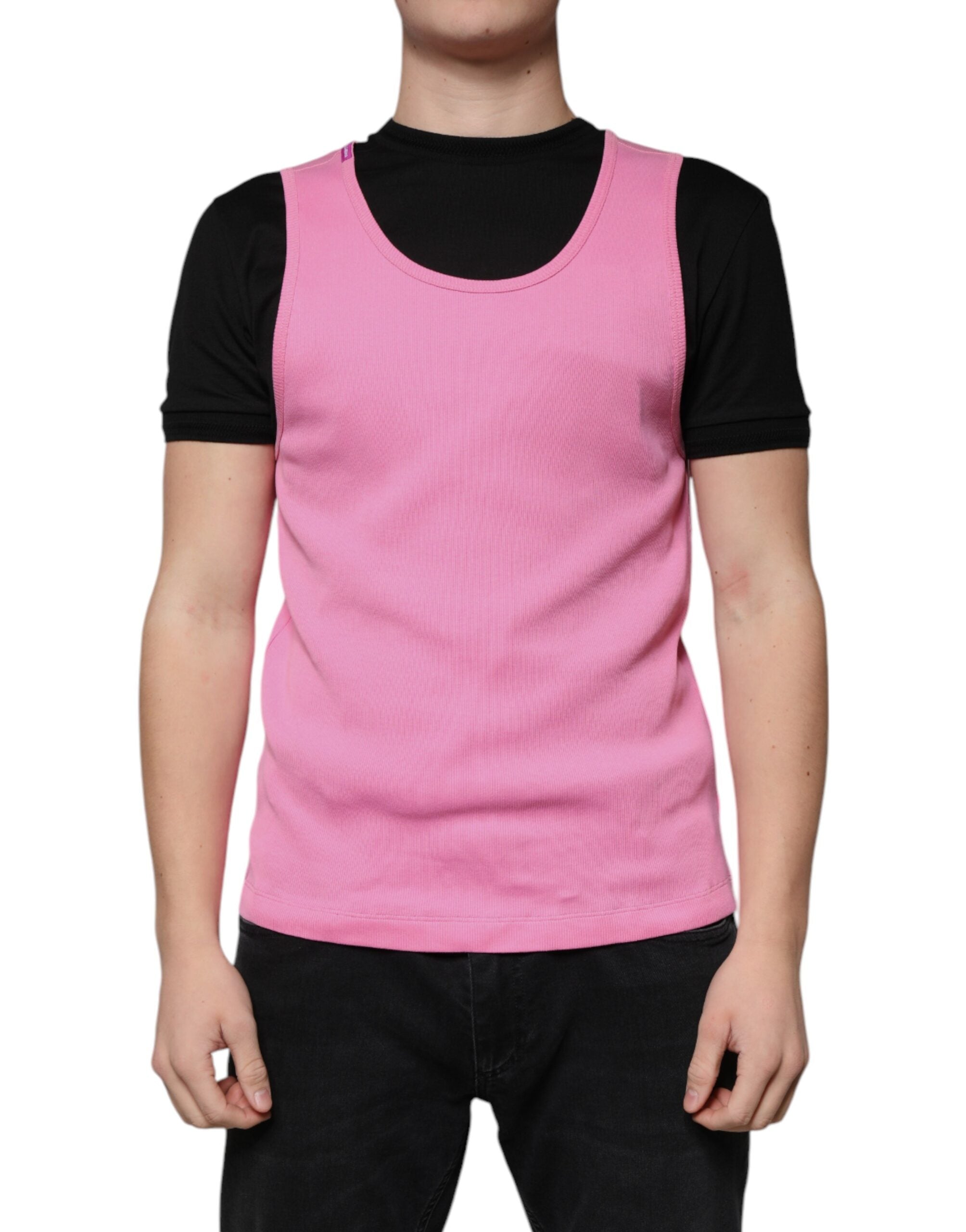 Cotton Round Neck Sleeveless Tank Top — Pink