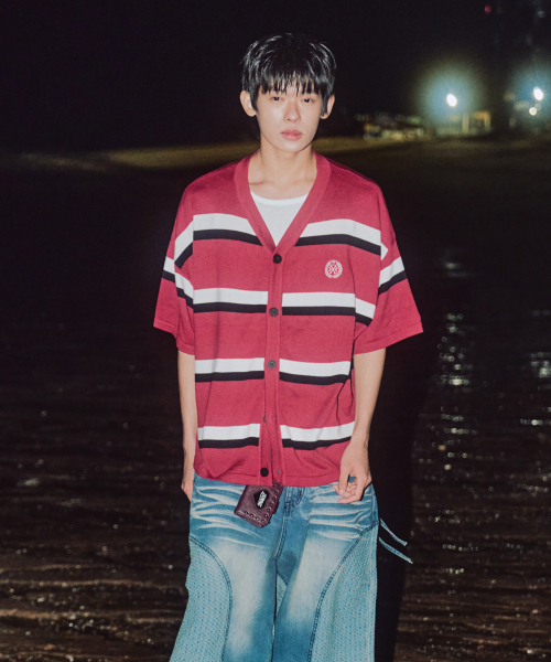 XTK144 Preppy Stripe Short Sleeve Knit Cardigan