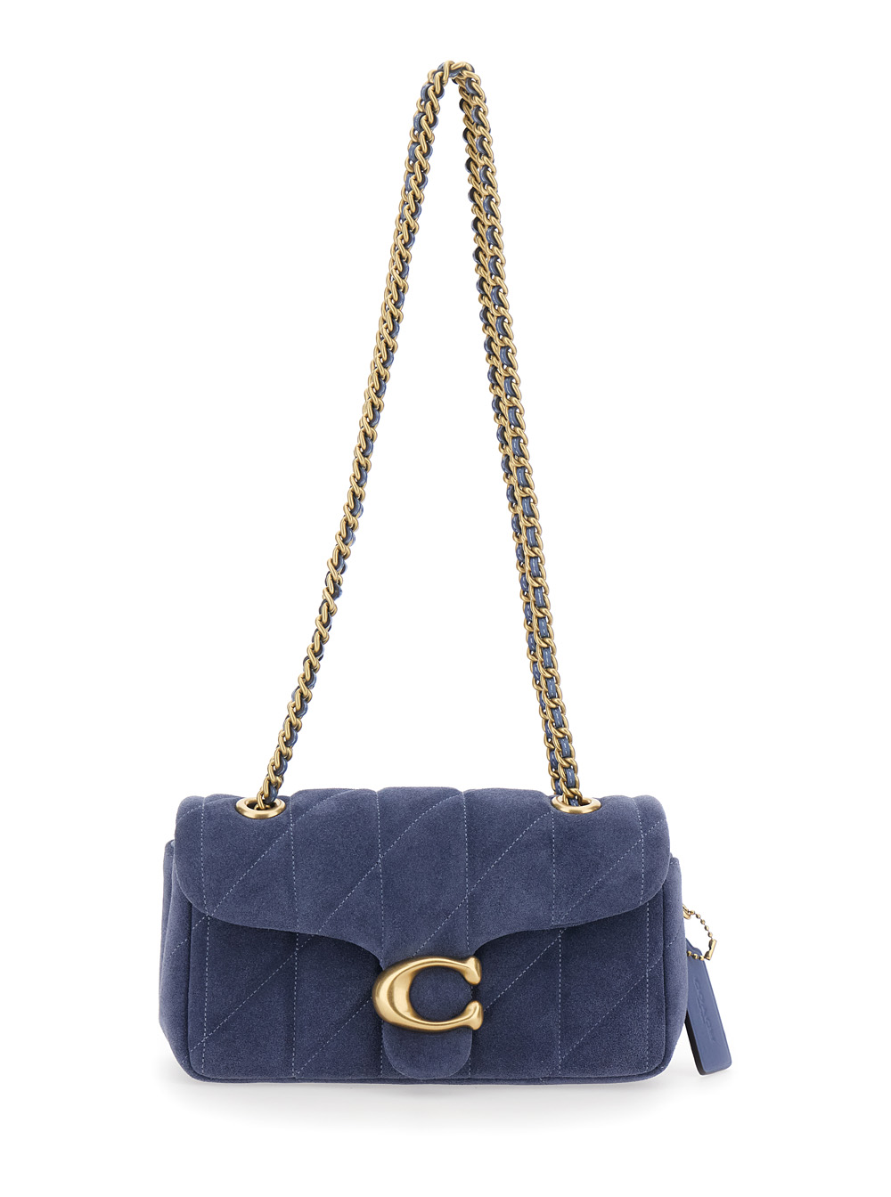 Blue Crossbody Bag With Chain Handles And Logo Plate On The Front Suede For Women Blu - Women