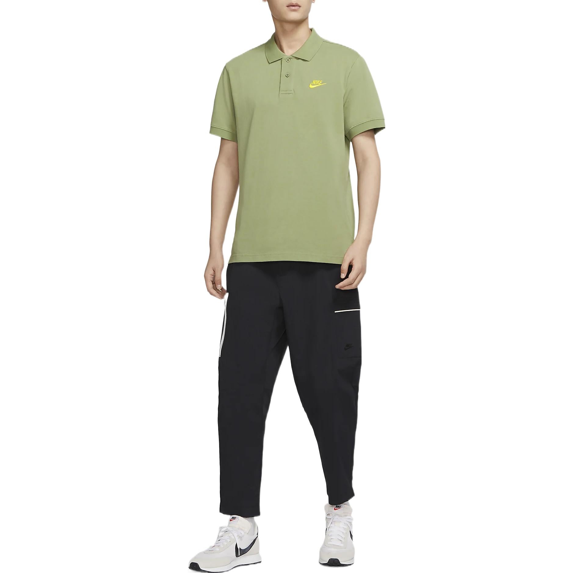 Sportswear Solid Color Logo Embroidered Short Sleeve Polo Shirt Green