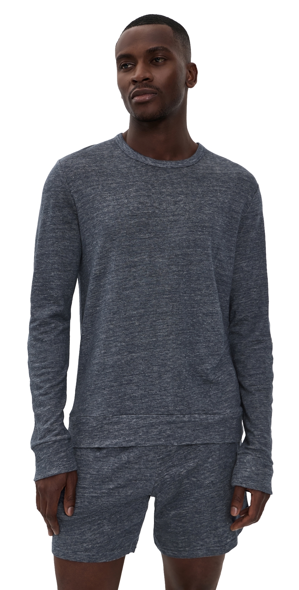 Terry Linen Crew Neck Sweatshirt Washed Navy