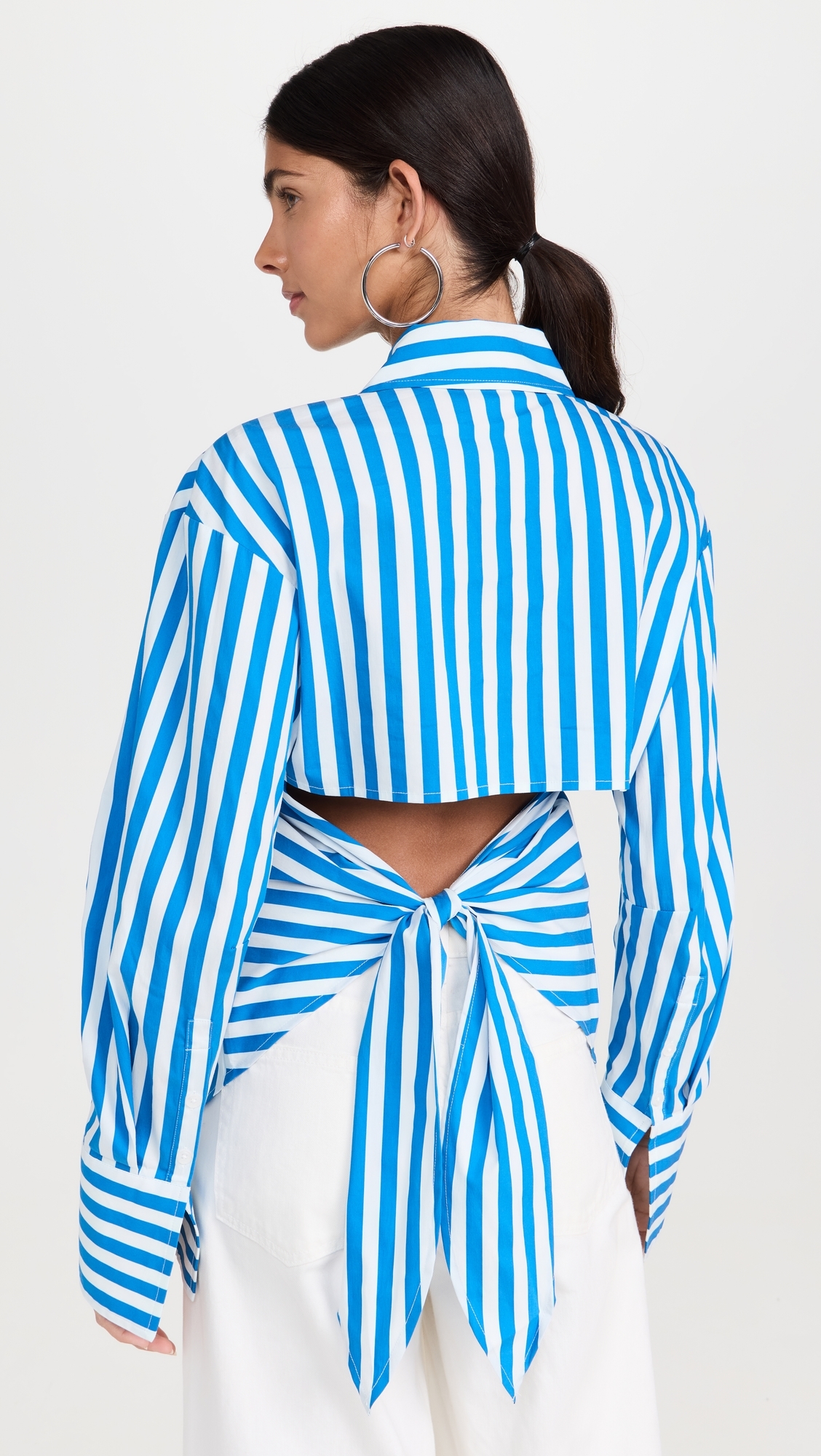 Loch Striped Poplin Button Up Top Blue Stripe