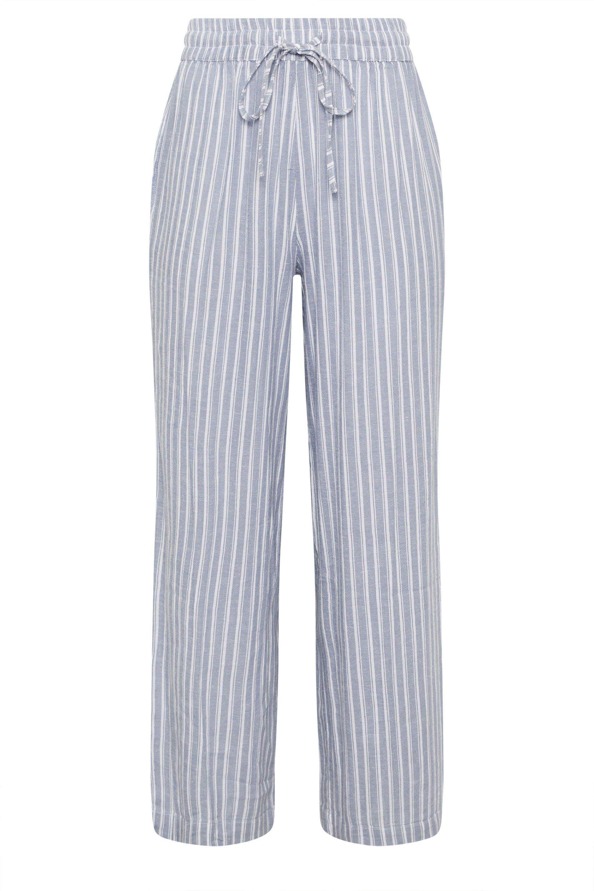 M&co Printed Tie Waist Wide Leg Cotton Trousers In Light Blue