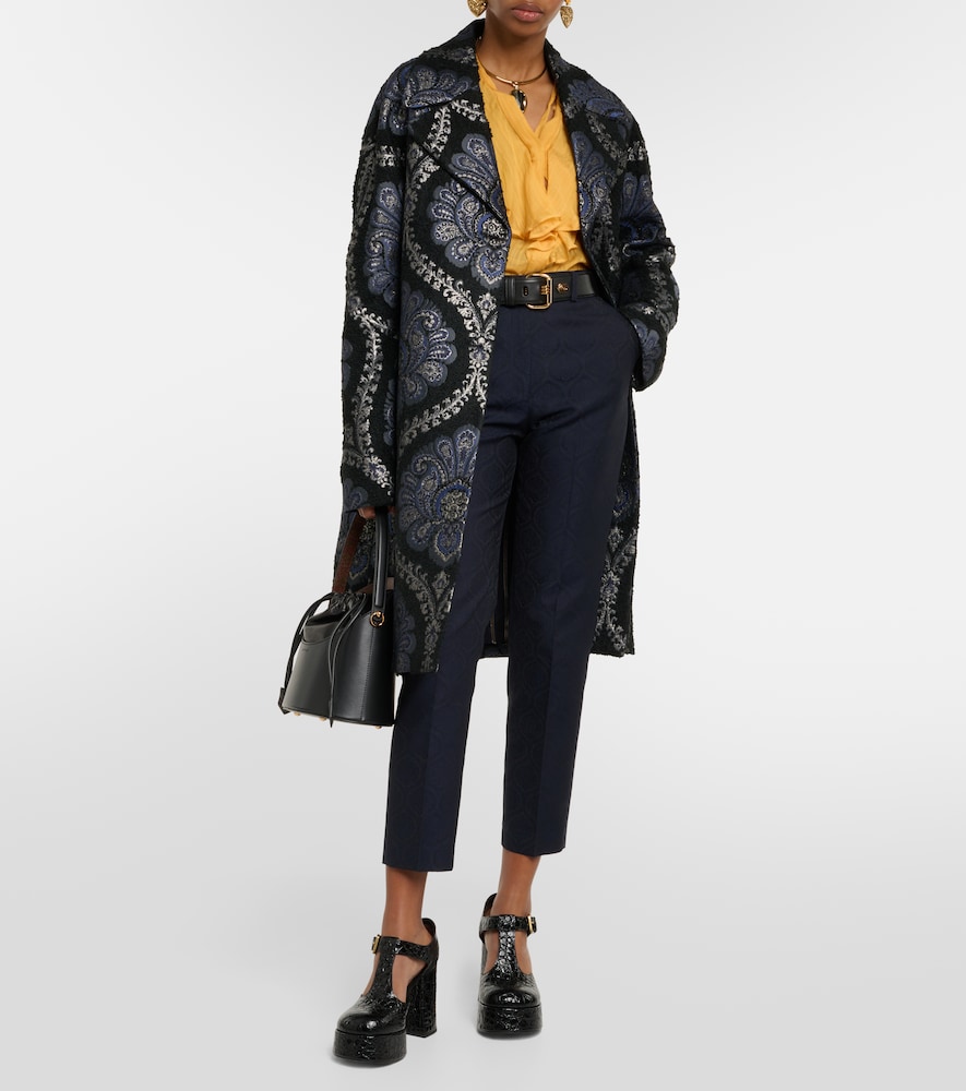 Printed cotton-blend jacquard slim pants