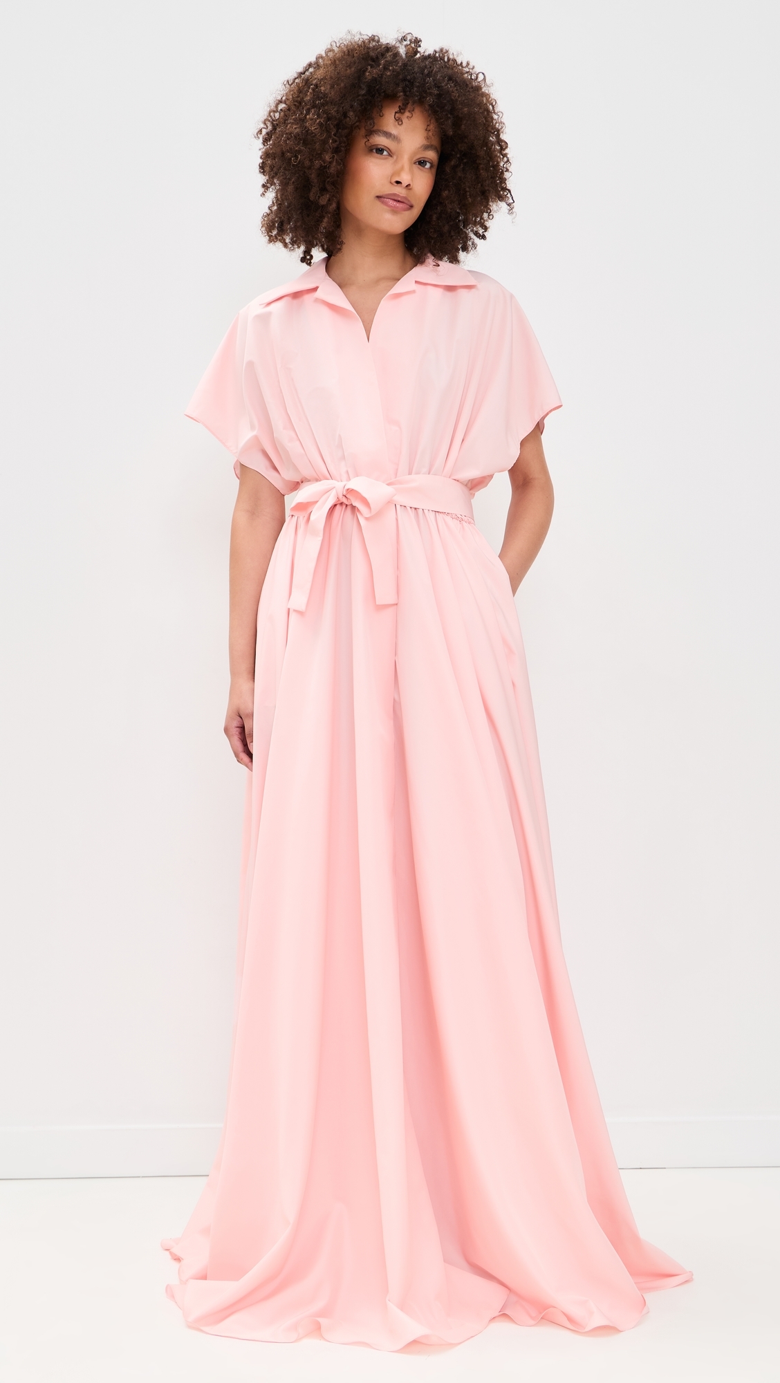 Belted Flared Shirt Dress Ballet Pink