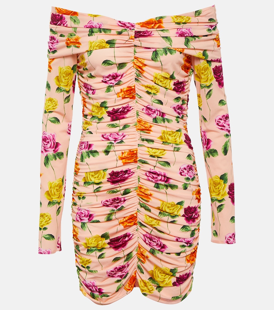 Ruched off-shoulder floral minidress