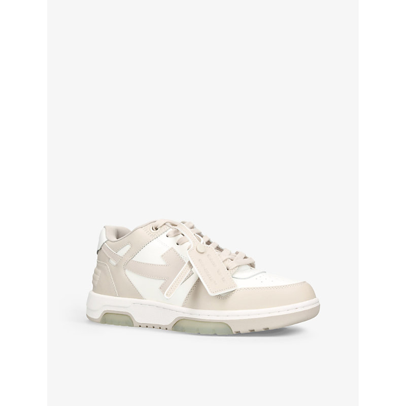 Mens Beige Comb Out Of Office Logo-embroidered Leather Low-top Trainers