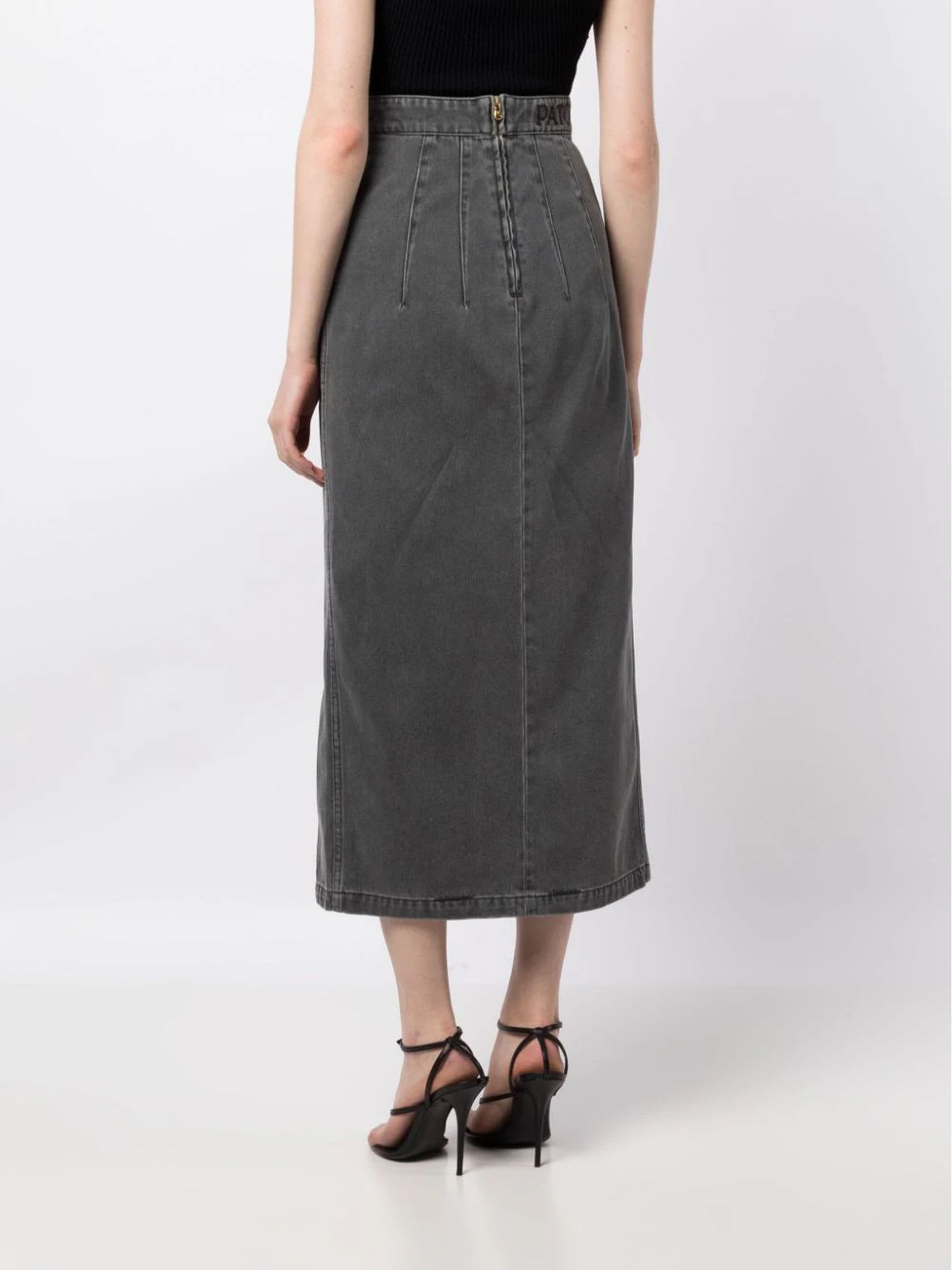 Medallion-embellished denim midi skirt - Grey