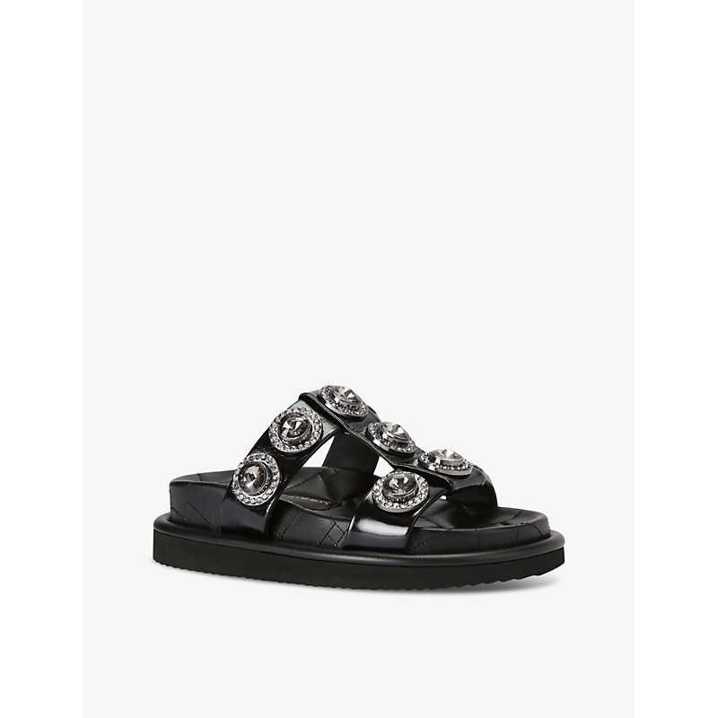 Womens Black Orson Crystal-embellished Flat Leather Sandals