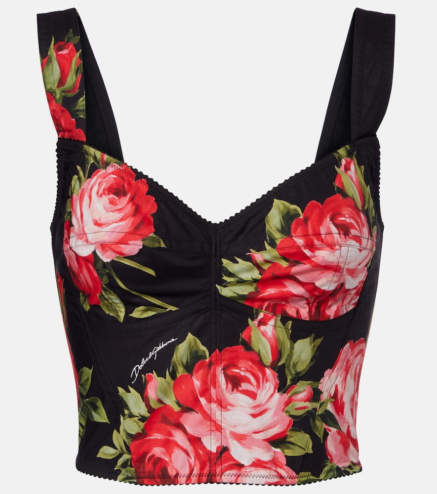 Floral cotton-blend bustier top