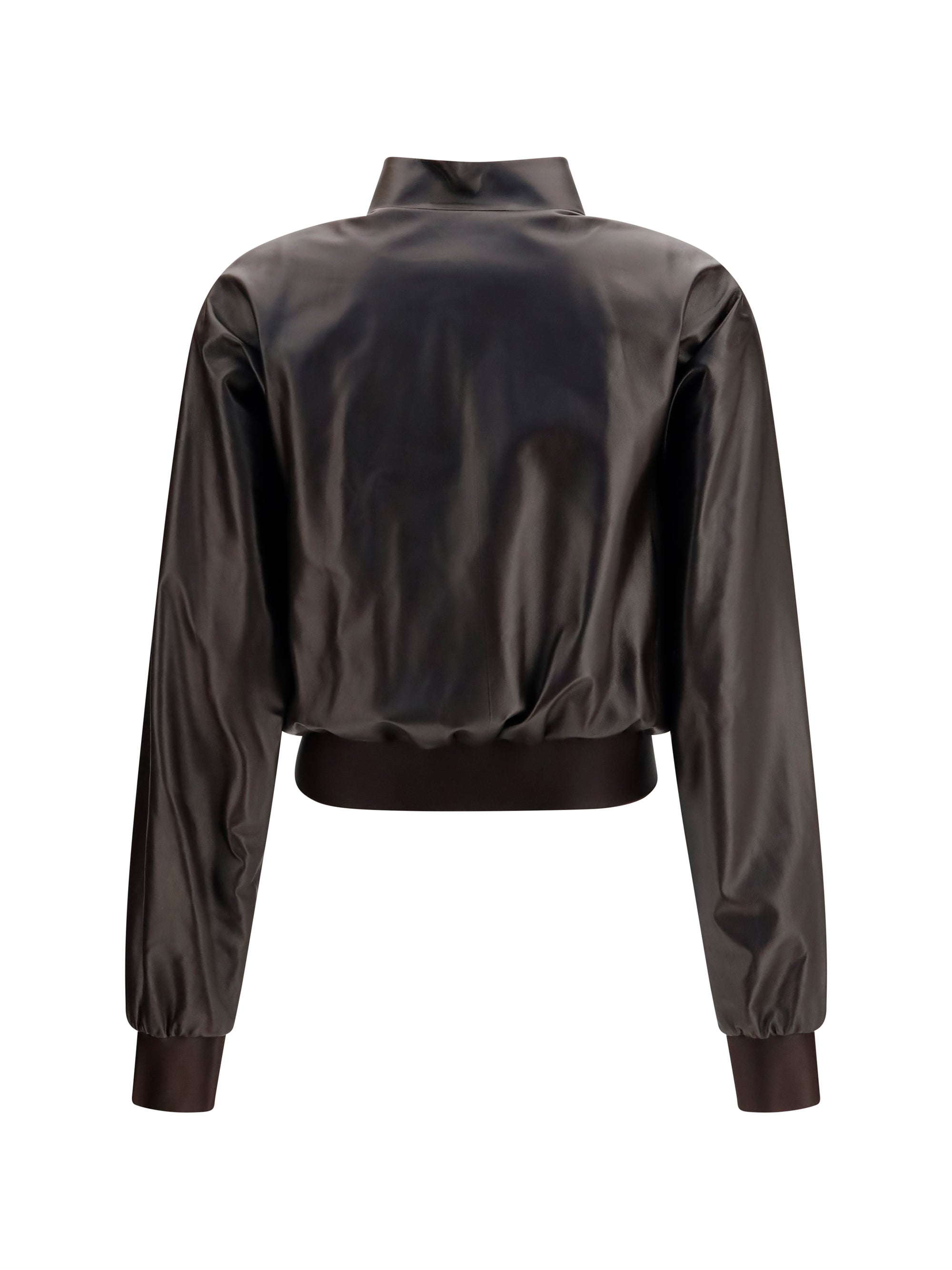 Soft Nappa Lamb Leather Bomber Jacket — Brown