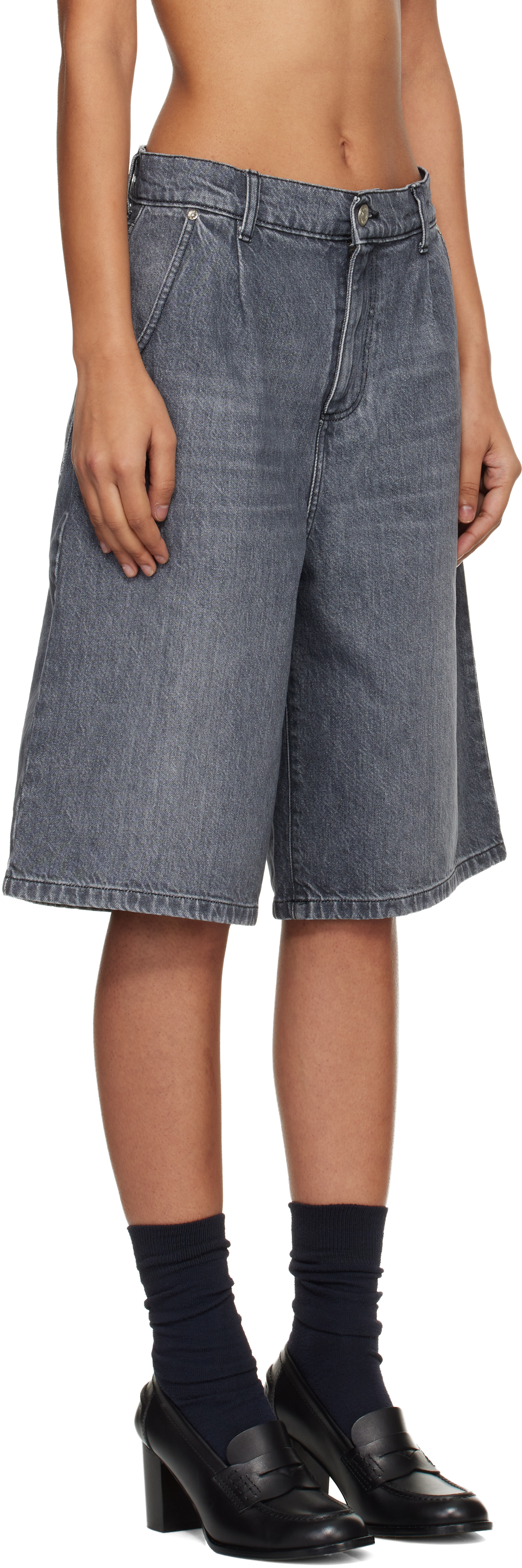 Gray Rivet Denim Shorts