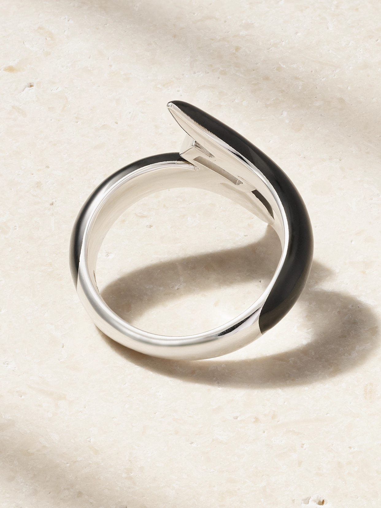Oui 18-karat White Gold, Diamond And Enamel Ring - Black