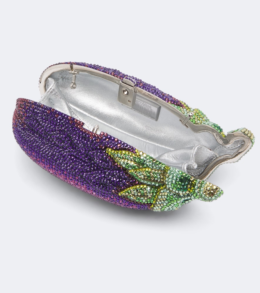 Eggplant crystal-embellished clutch