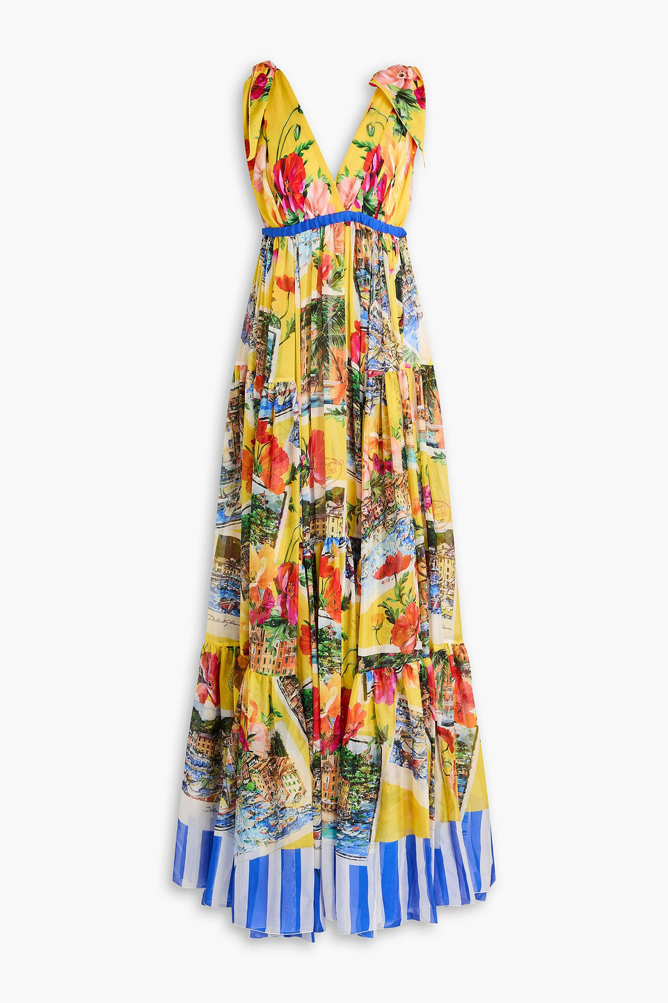 Tiered printed silk-chiffon gown - Yellow - IT 44