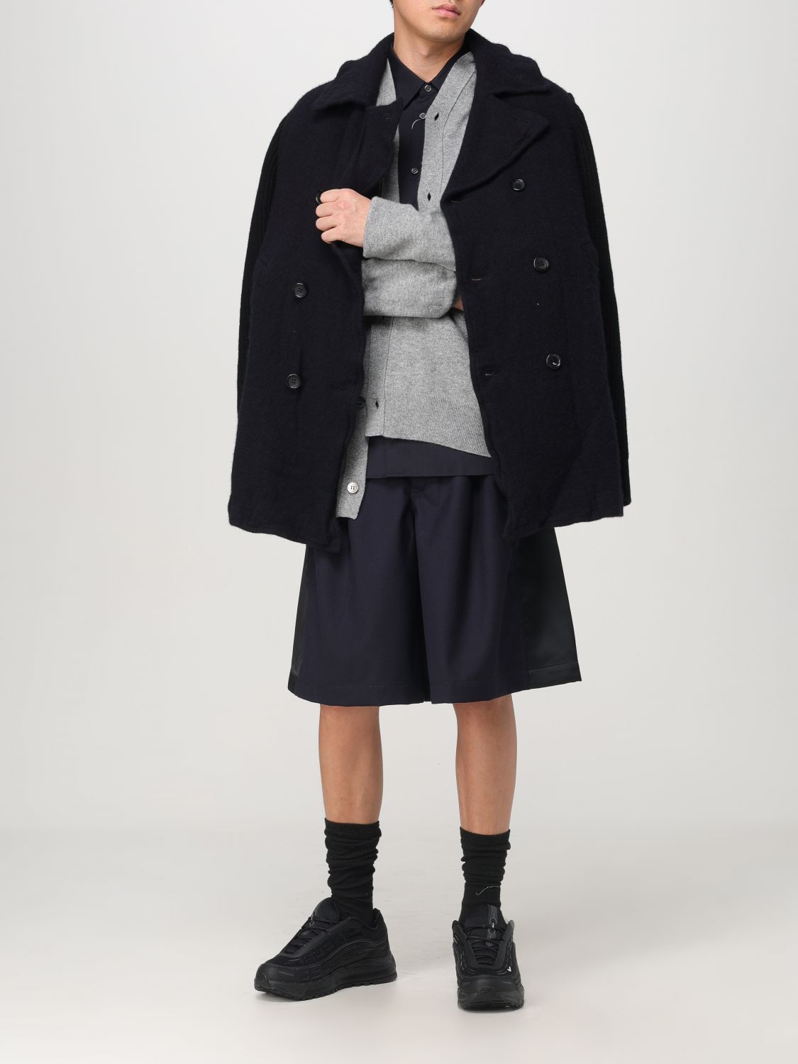 Ribbed-sleeve peacoat - Blue