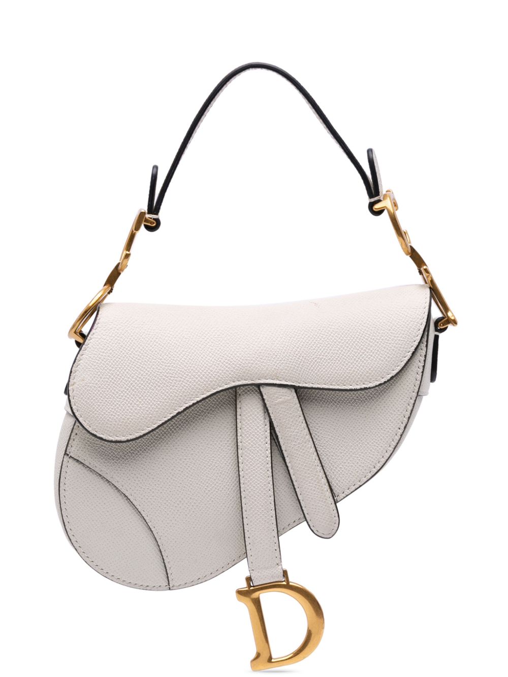 2021 Mini Grained Calfskin Saddle Bag satchel - White