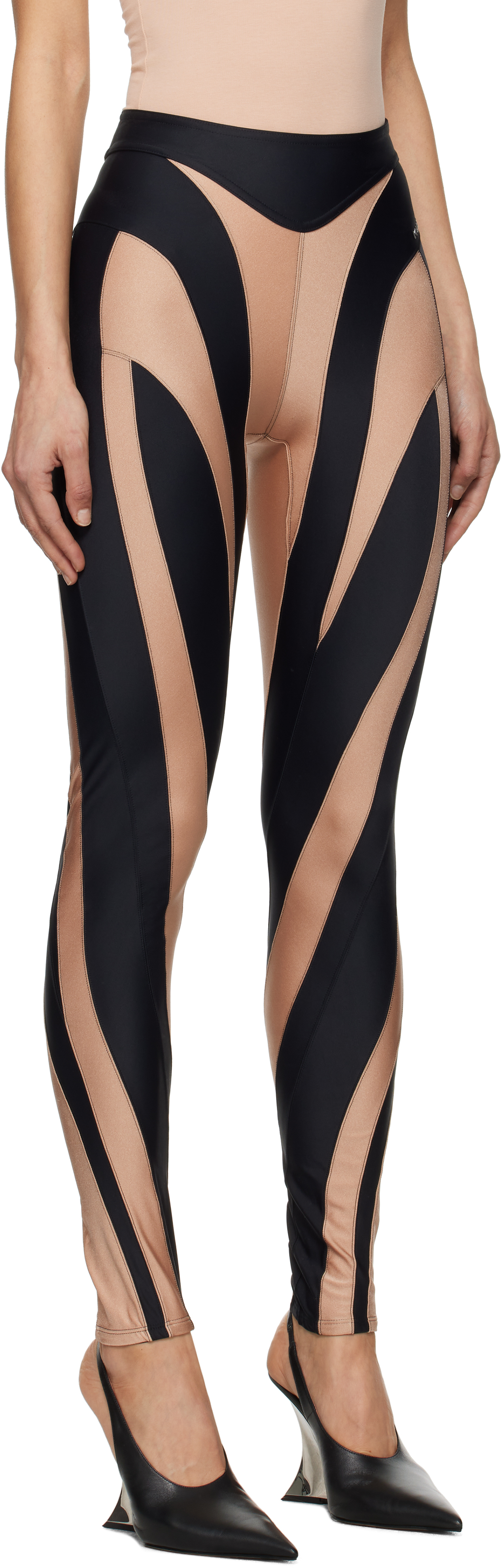 Mugler Black & Tan Spiral Leggings
