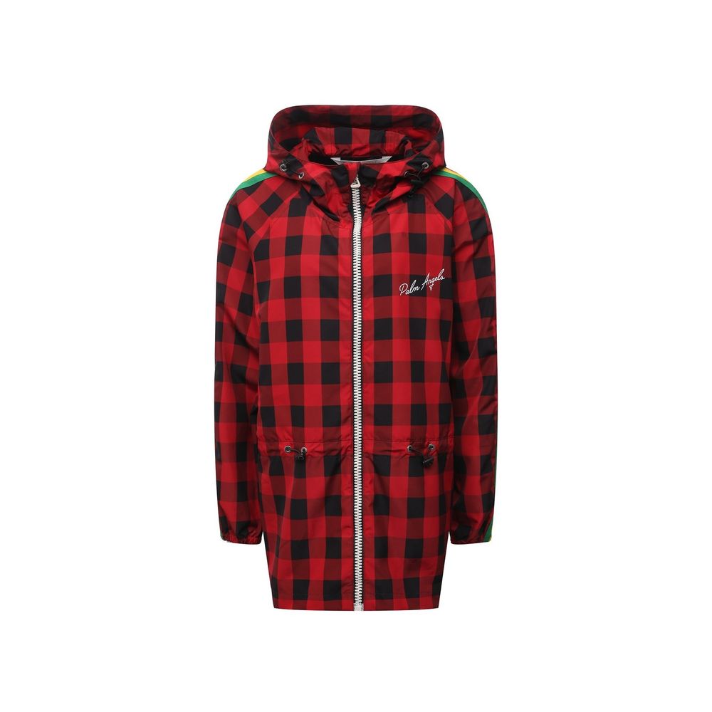 Red Check Polyamide Shell Jacket — Red