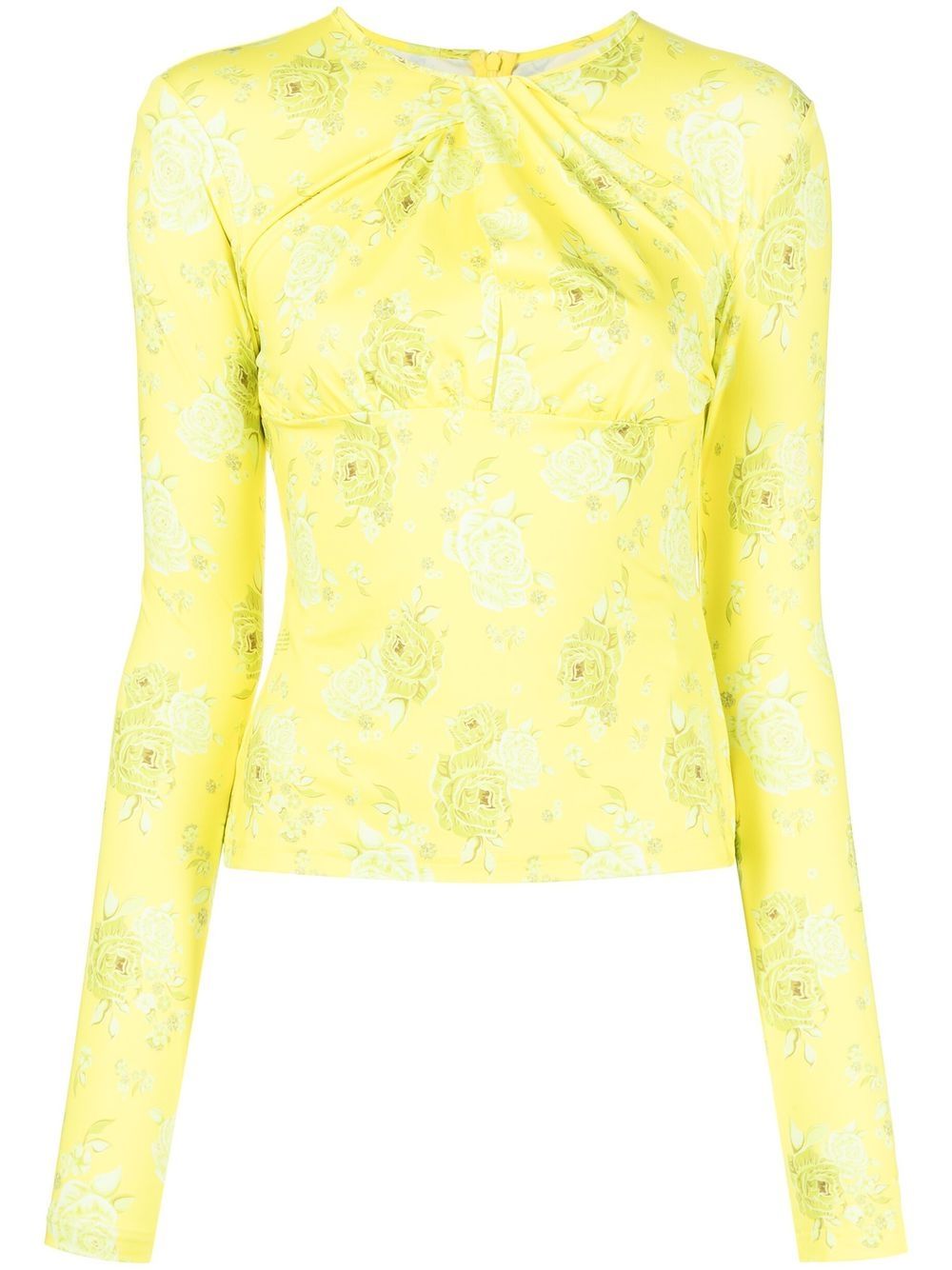 Twist-detail rose-print top - Yellow