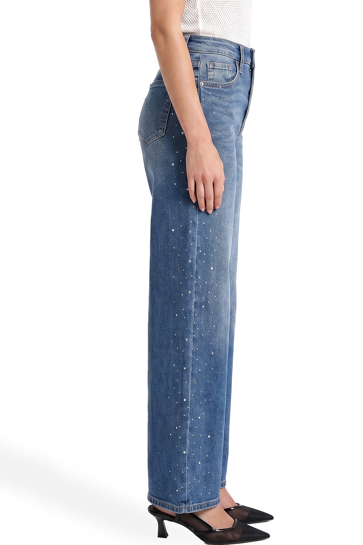 Plus Chloe High Rise Wide Leg Jeans with Rhinestones