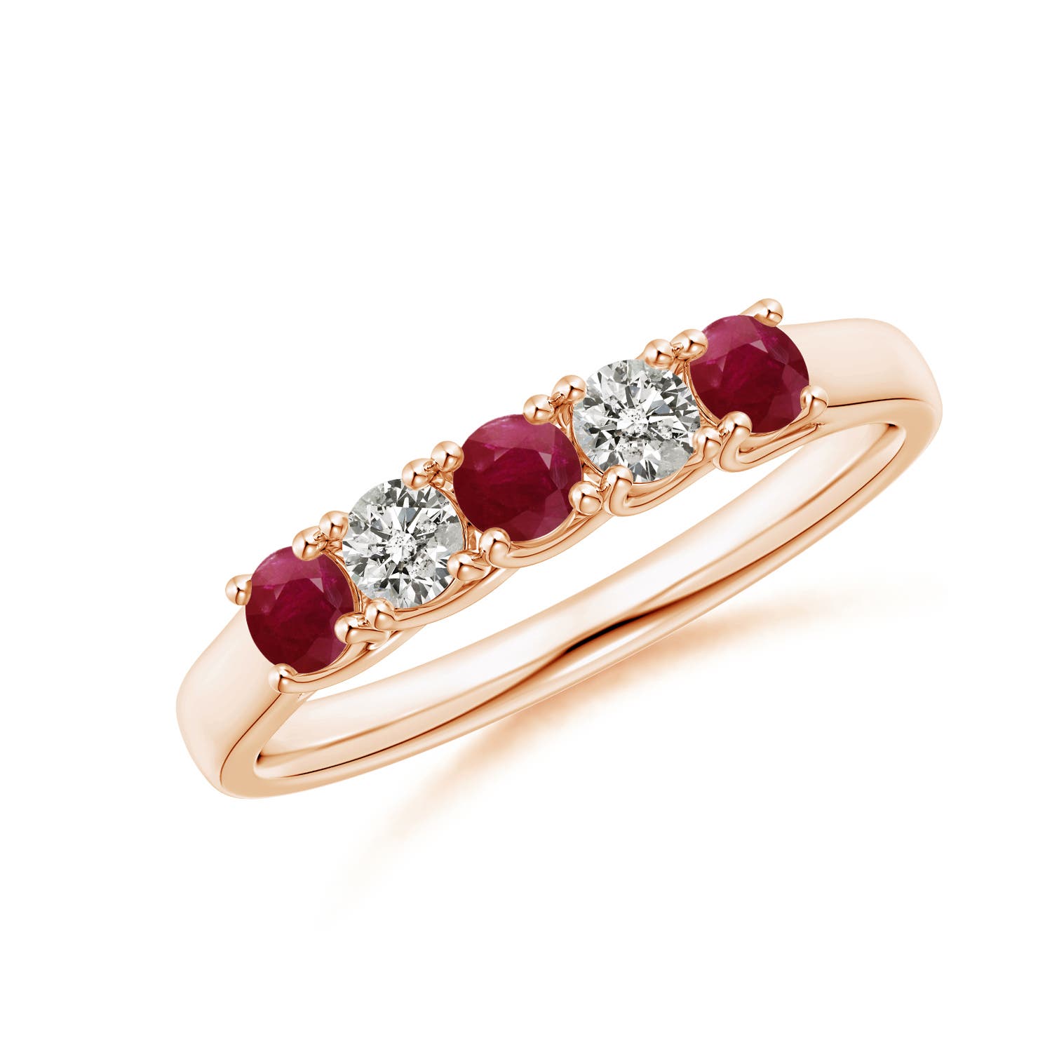 Angara 0.33 Carat Half Eternity Five Stone Ruby and Diamond Wedding Band in 14K Rose Gold