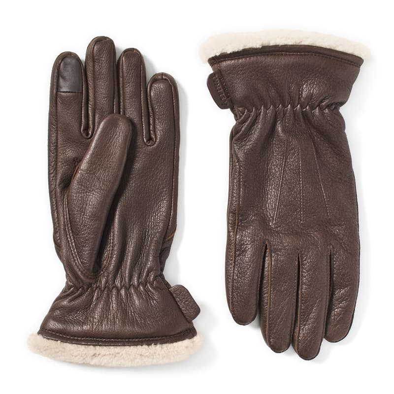 Men's Deerskin Leather Gloves in Chocolate Deerskin with Shearling Cuff