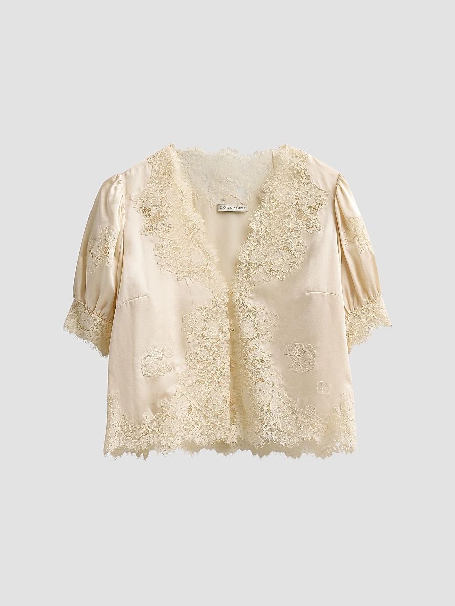 Women's Idella Lace-Trim Silk Top - Candlelight