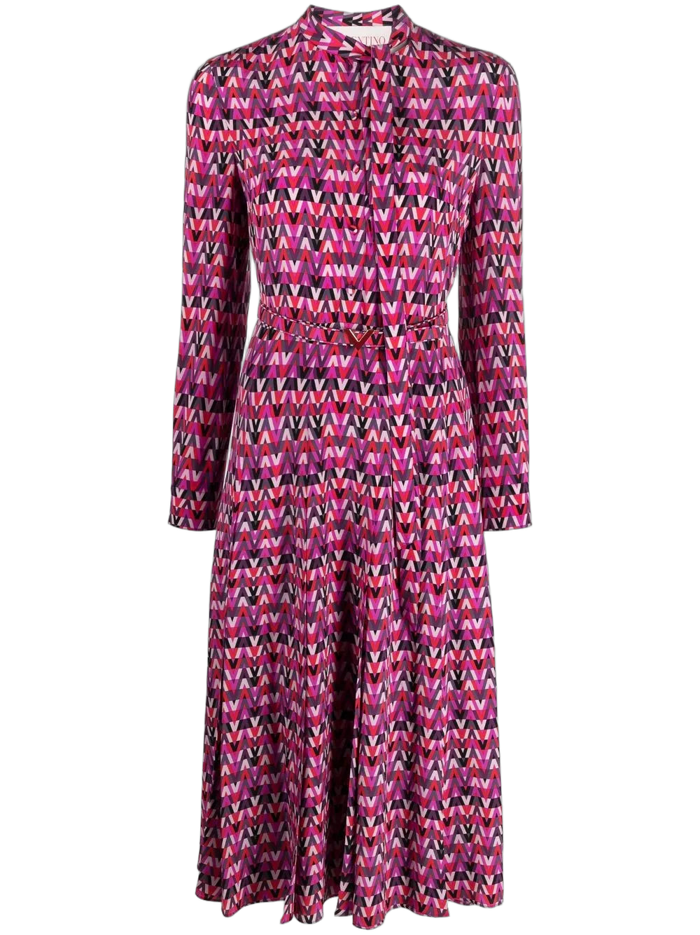 Optical Print Silk Shirtdress — Pink