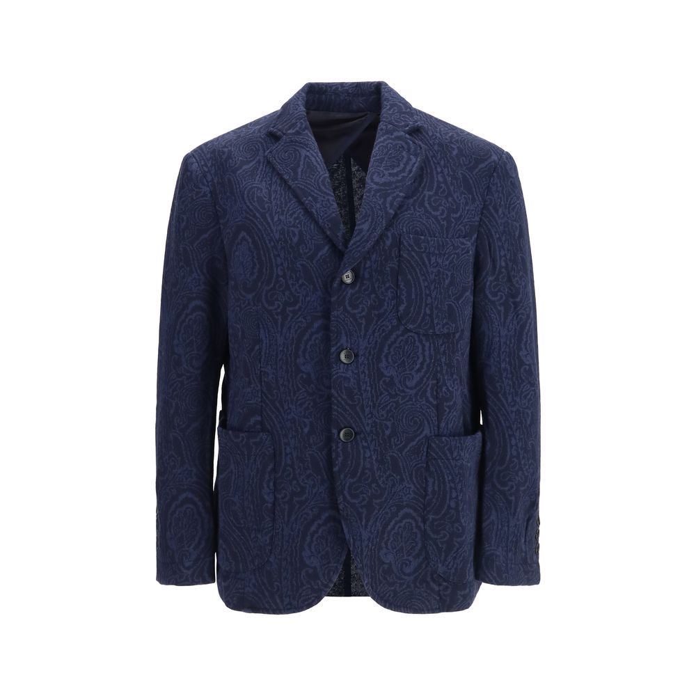 Arnica Jacquard Wool-Blend Blazer — Navy