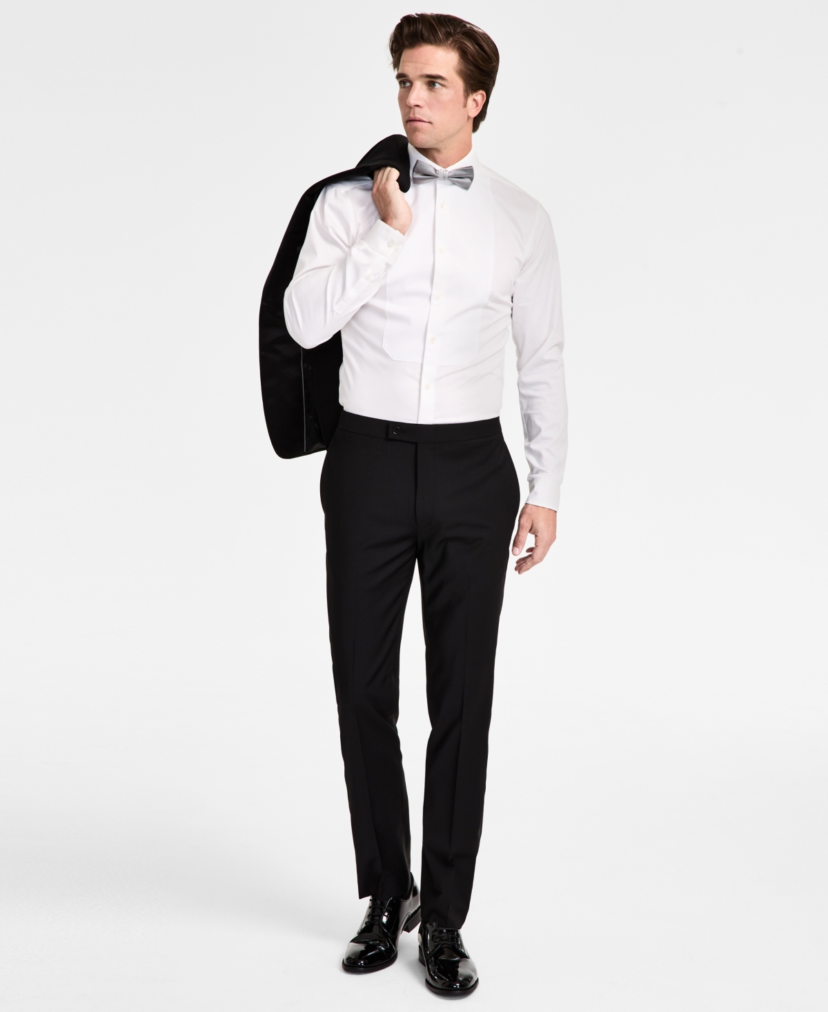 Men's Slim-Fit Wool-Blend Tuxedo Pants - Black