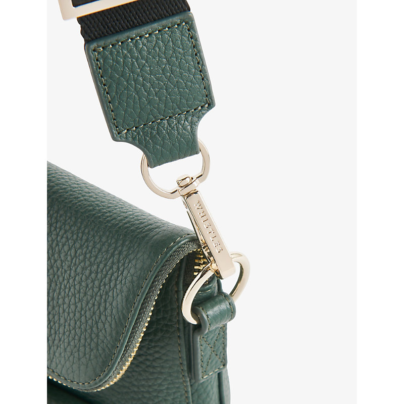 Womens Dark Green Vida Flap-over Grained-leather Crossbody bag 