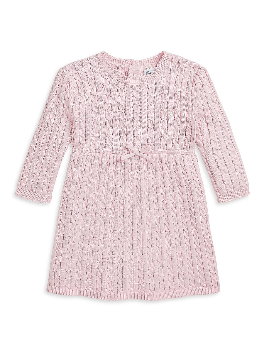 Baby Girl's Cable-Knit Bow Sweater Dress - Hint Of Pink