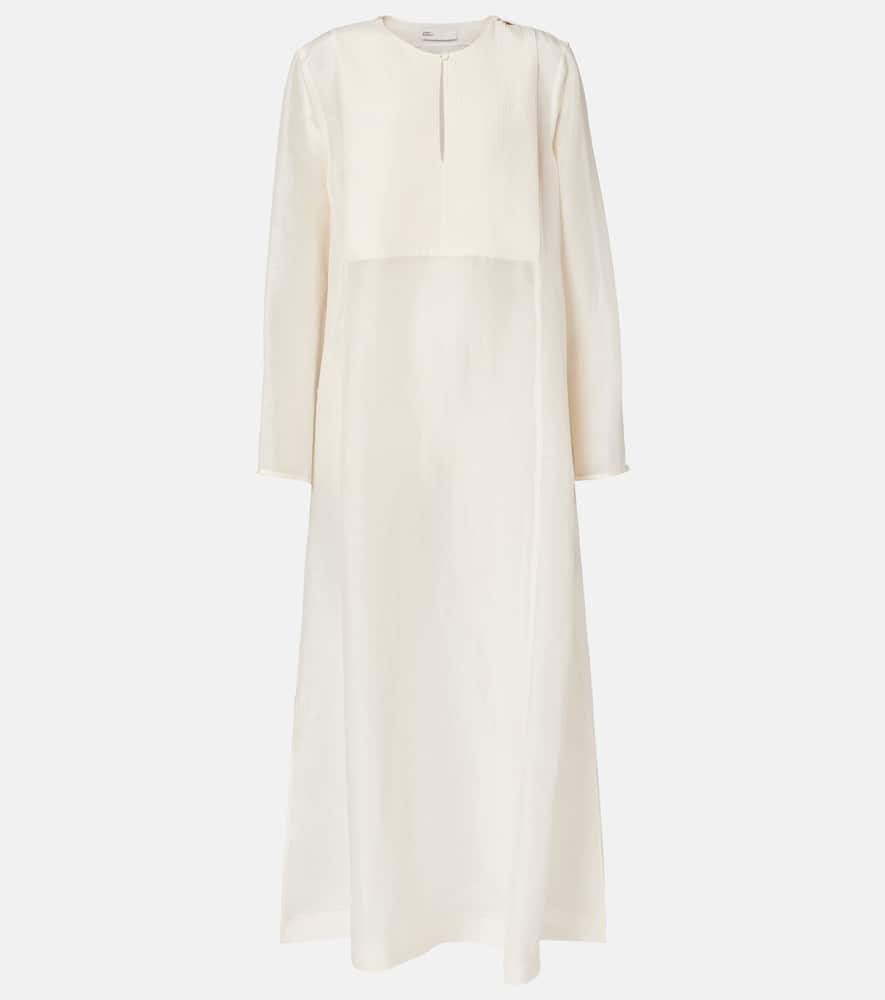 Pleated linen and silk kaftan