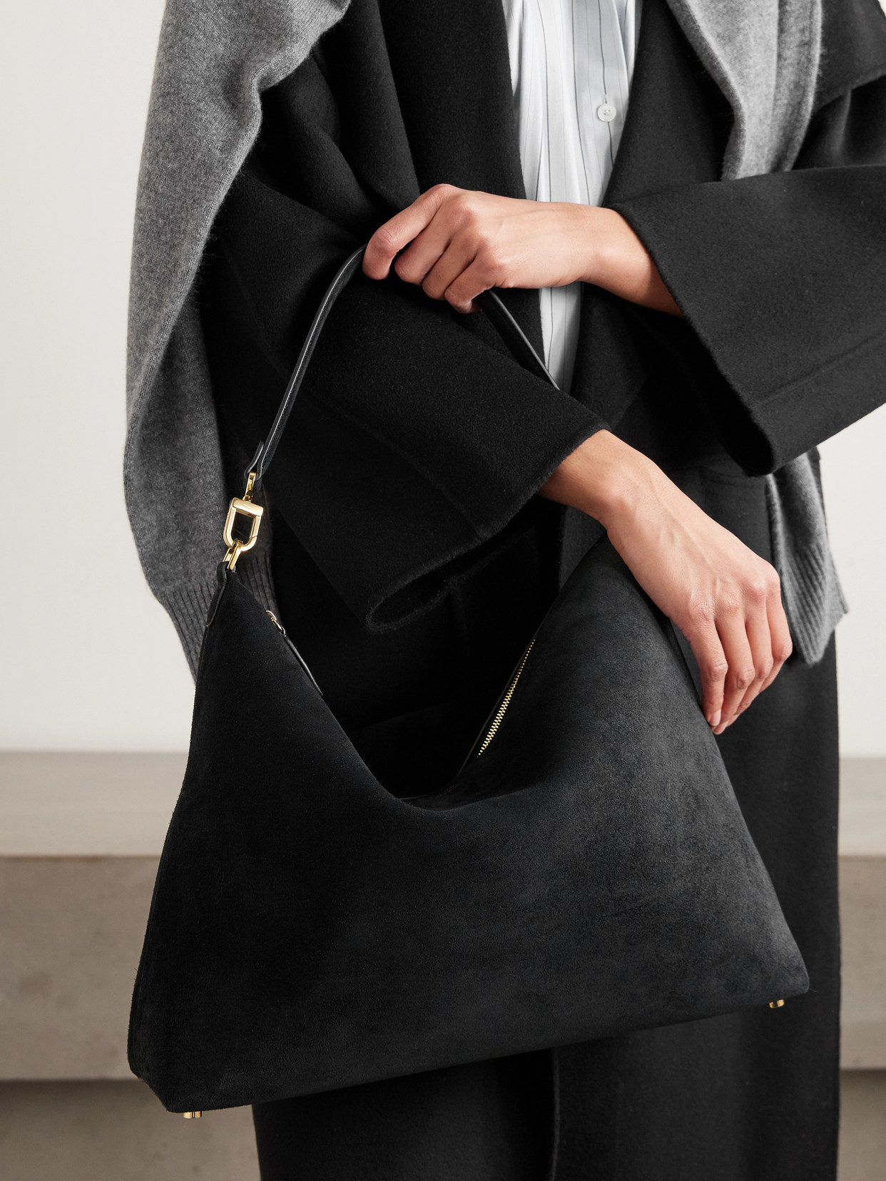 Bevel Medium Suede Tote - Black