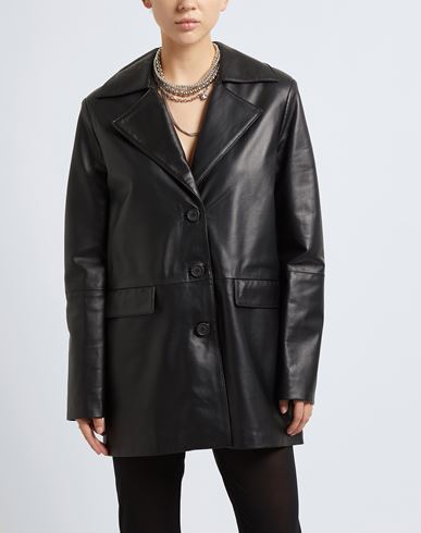 Leather Coat Woman Overcoat & Trench Coat Black Size 4 Lambskin