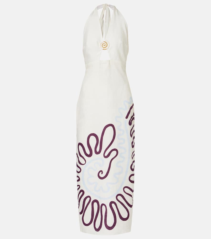 Clara cutout printed linen maxi dress