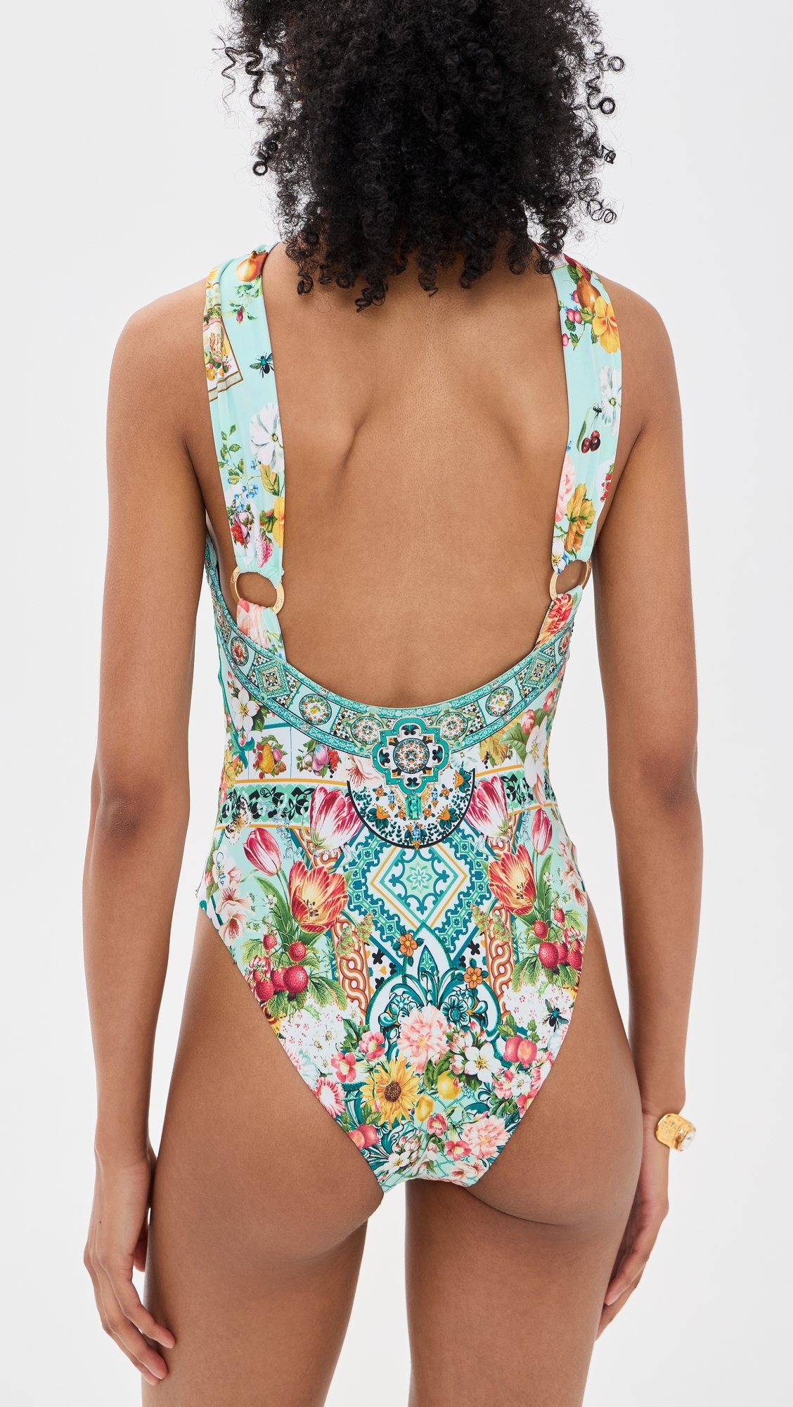 Diamond Neck Thick Strap One Piece Swimsuit with Rings Magic Of The Mercado